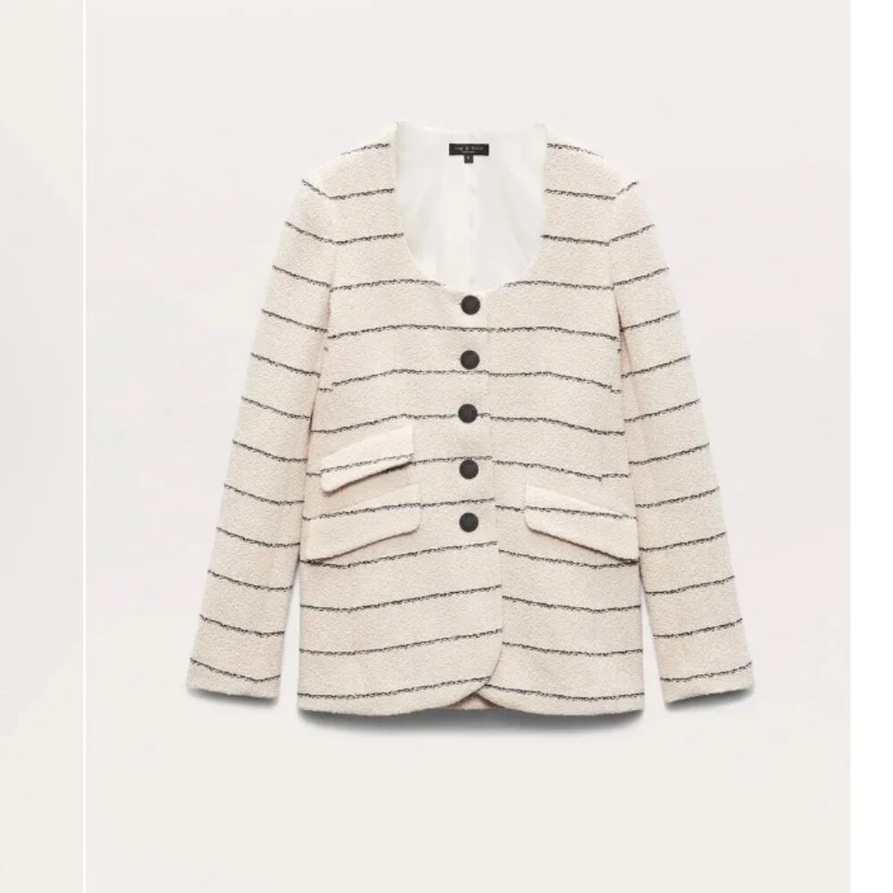 NWT rag & bone Roslyn Cotton Tweed Scoop-Neck Blazer Jacket - Picture 2 of 9